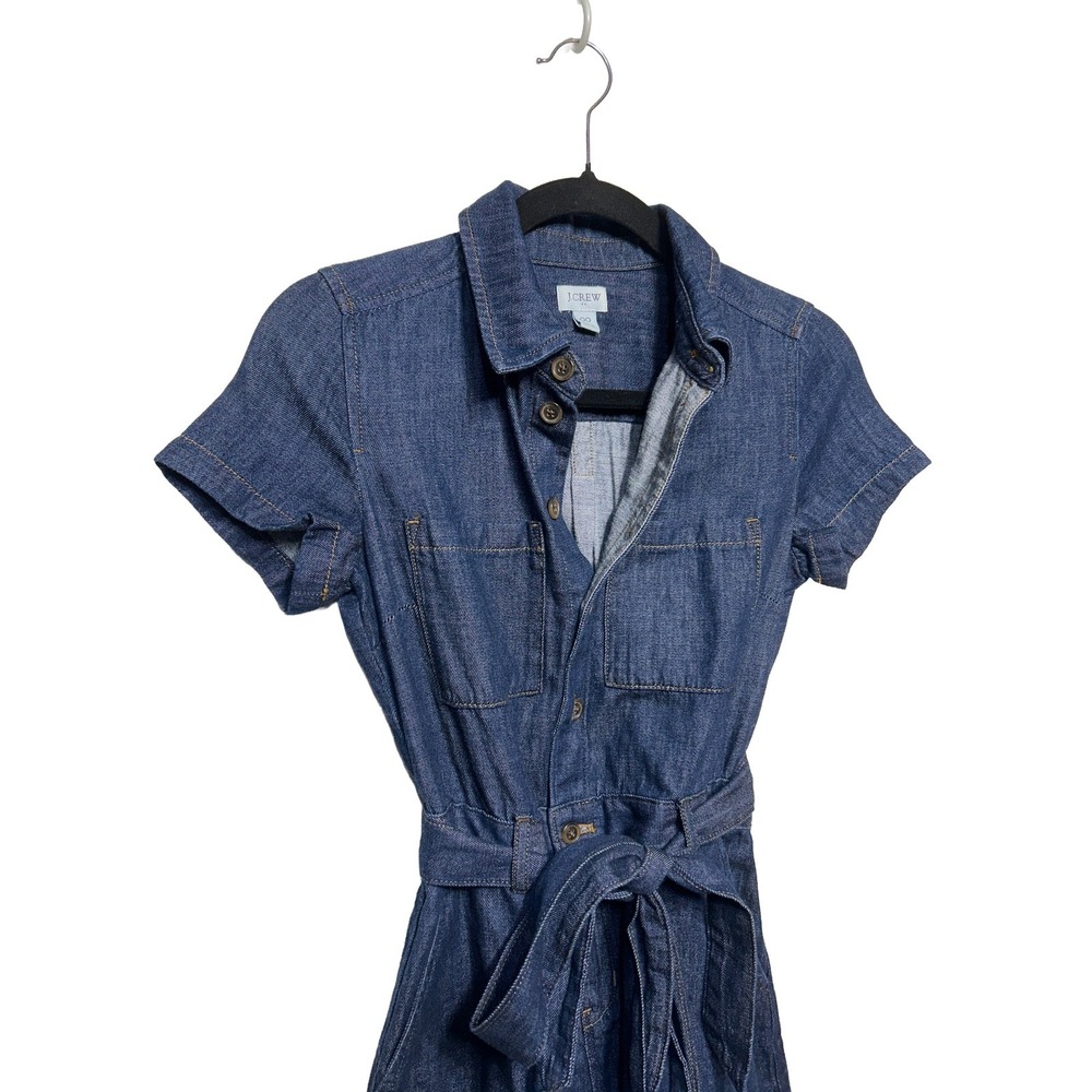 J. Crew‎ Denim Tie Waist Mini Dress Dark Blue Women's Size 0 EUC - Picture 3 of 7